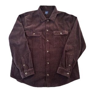 GAP Men's Corduroy Sweater Shirt XL Brown Button Up Long Sleeve 100% Cotton